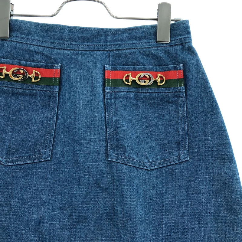 GUCCI / グッチ | ホースビット インターロッキングG フレアデニムスカート | 38 | レディース