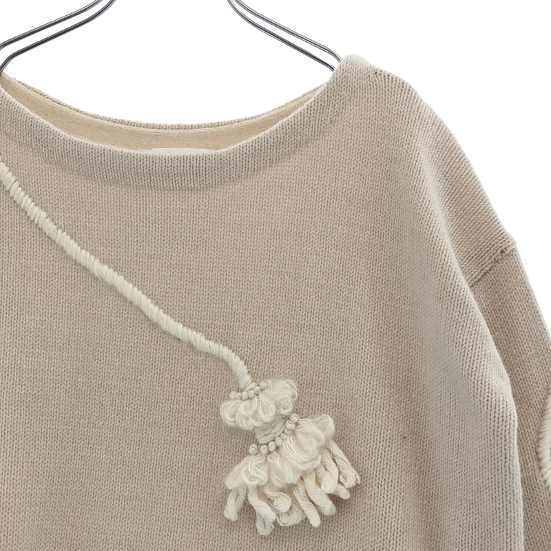 BEARDSLEY / ビアズリー | ウール フラワー刺しゅう クルーネックニット | F | レディース