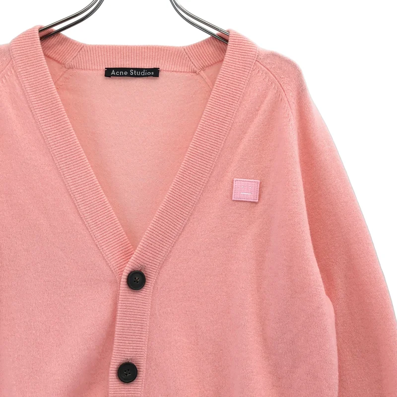 Acne Studios / アクネストゥディオズ | ウール フェイスパッチ  Vネック ニットカーディガン | XXS | レディース