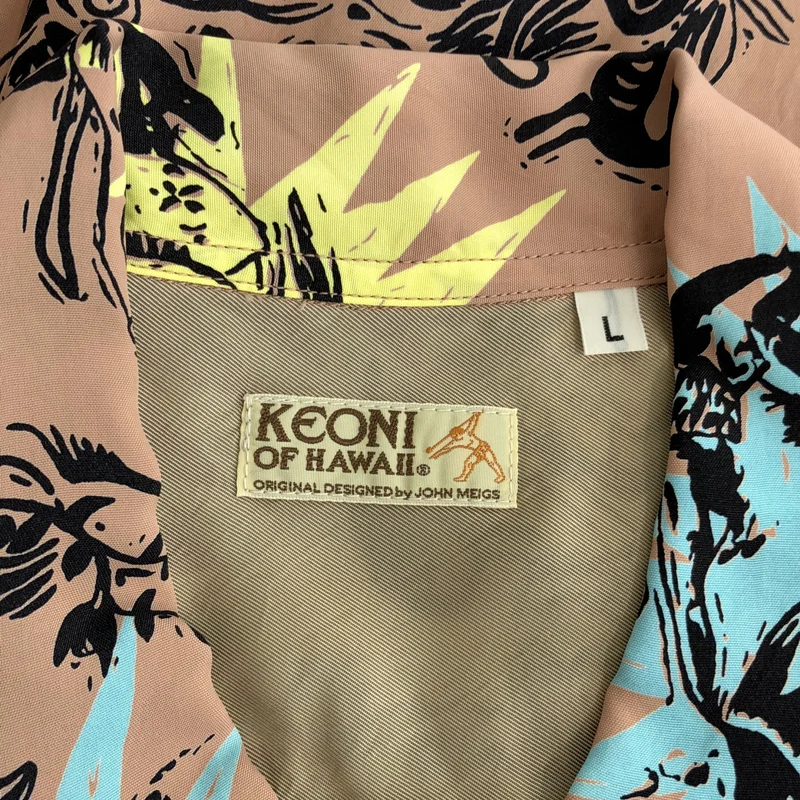 KEONI OF HAWAII SUN SURF / ケオニオブハワイサンサーフ | GAUGUIN WOODCUT III by JOHN MEIGS / 総柄 レーヨン アロハシャツ | L | メンズ