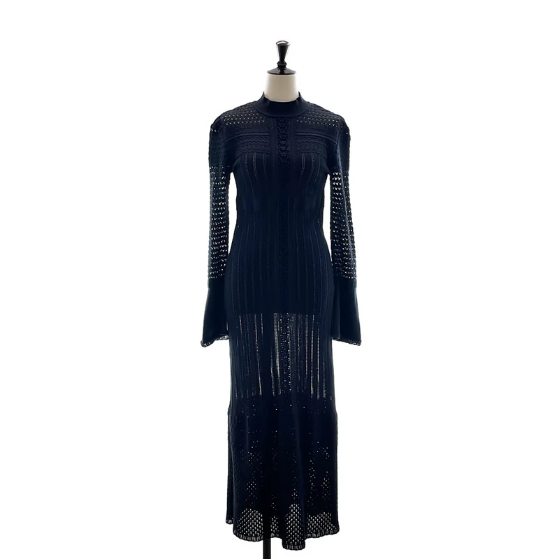 Mame Kurogouchi / マメクロゴウチ | 2023AW | Lace Stripe Knitted Dress / ハイネック ニット ワンピース | 2 | レディース