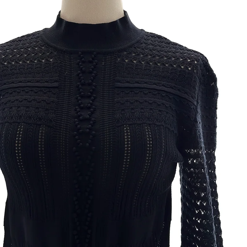 Mame Kurogouchi / マメクロゴウチ | 2023AW | Lace Stripe Knitted Dress / ハイネック ニット ワンピース | 2 | レディース