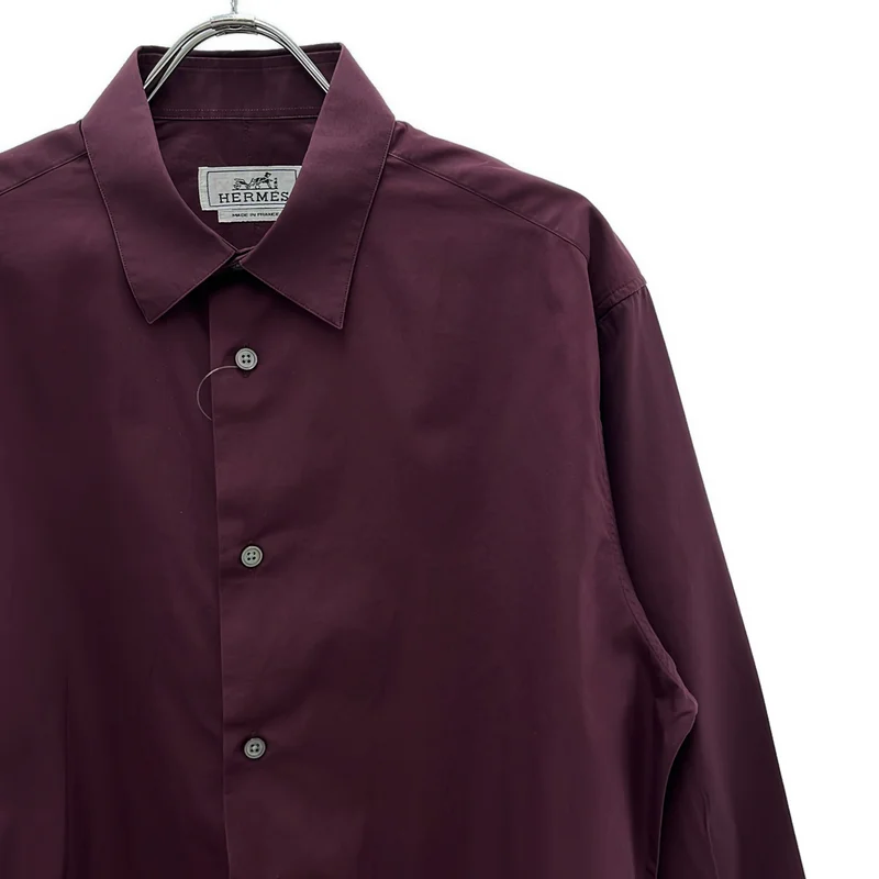 HERMES / エルメス | コットン 袖レザーストラップ セリエボタン ドレスシャツ | 15 1/2 | メンズ