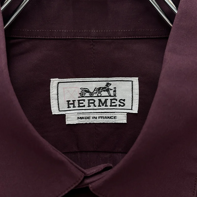 HERMES / エルメス | コットン 袖レザーストラップ セリエボタン ドレスシャツ | 15 1/2 | メンズ