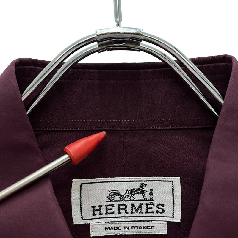 HERMES / エルメス | コットン 袖レザーストラップ セリエボタン ドレスシャツ | 15 1/2 | メンズ